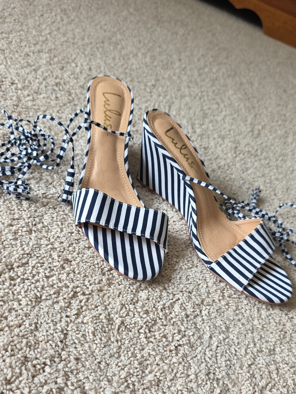Ankle Lace Up Stripe Wedges - Brand New